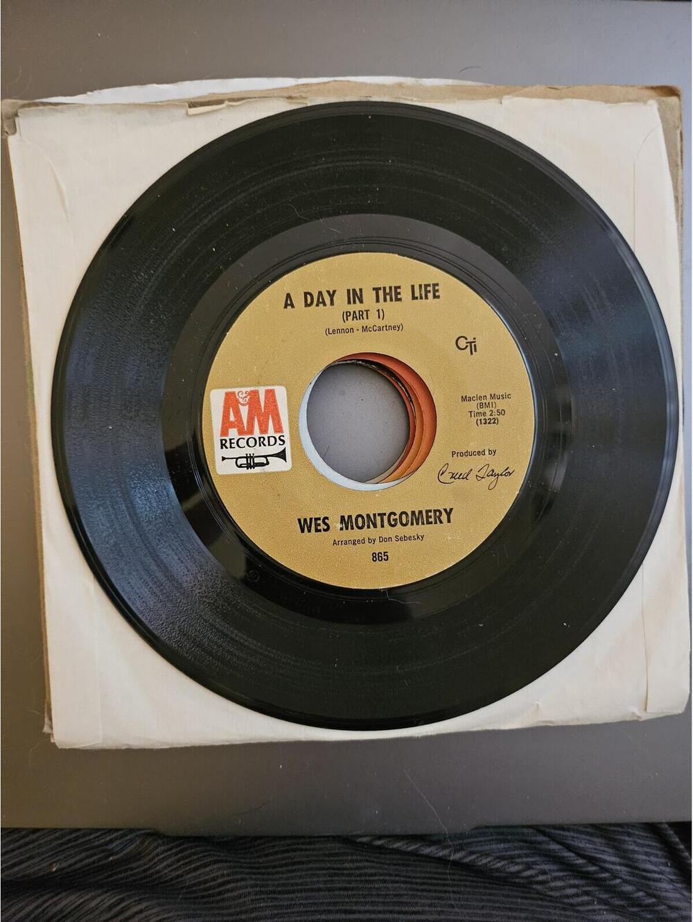 WES MONTGOMERY - A DAY IN THE LIFE 7" 45 RPM VINYL RECORD